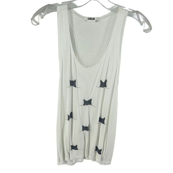 CHRLDR cat face graphic print tank top shirt white black small EUC - Picture 6 of 9